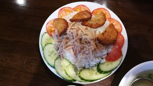 Grilled "pork" over rice at Nam Vegan Express in Burnaby