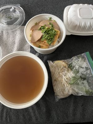 Pho broth and ingredients   at Nam Vegan Express in Burnaby