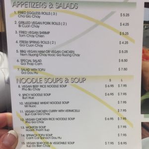 menue at Nam Vegan Express in Burnaby