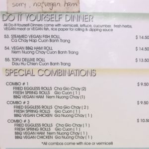 menue at Nam Vegan Express in Burnaby