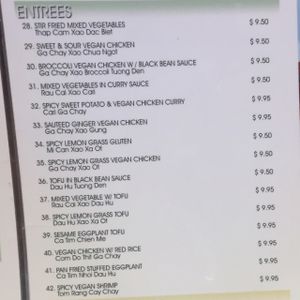 menue at Nam Vegan Express in Burnaby