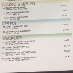 menue at Nam Vegan Express in Burnaby