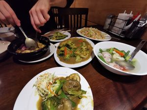 Curries, wonton soup and special salad at Nam Vegan Express in Burnaby