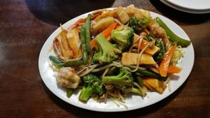 Pan fried vegetable noodles at Nam Vegan Express in Burnaby