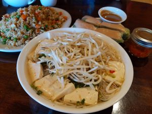 Pho, combination fried rice, and fresh salad rolls 🌱🌱🌱❤️ at Nam Vegan Express in Burnaby