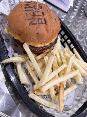 Cheeseburger and fries combo    at Nein Buck in Playa Del Carmen