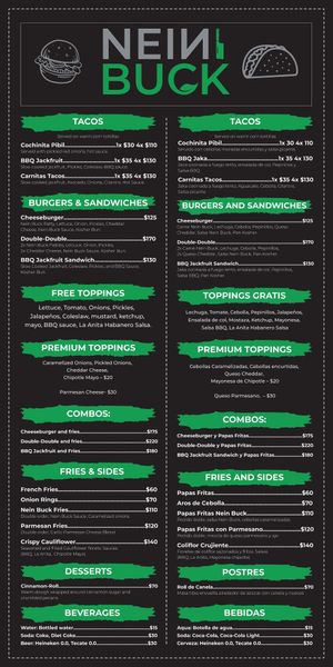 December 2024 Menu  at Nein Buck in Playa Del Carmen