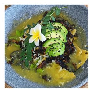 Chilaquiles Verdes at Selva Taqueria Plantbased in Cabo San Lucas