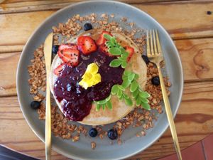 Pancakes at Selva Taqueria Plantbased in Cabo San Lucas