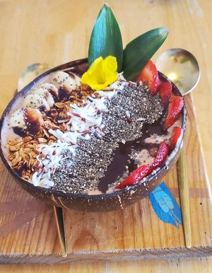 Smoothie bowl, chocolate flavor at Selva Taqueria Plantbased in Cabo San Lucas
