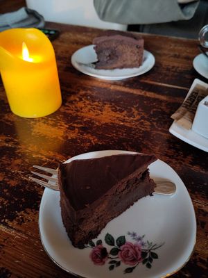 Chocolate cake. Vegan & GF at Brasserie De Stadstuin in Franeker