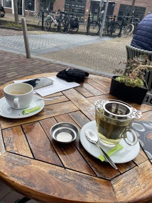 Tea and oat cappuccino   at Brasserie De Stadstuin in Franeker