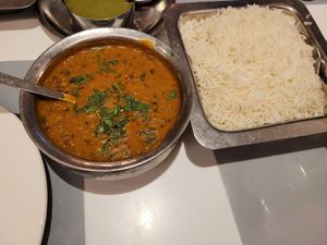 Daal and boiled rice at Pindi Restaurant in New Delhi