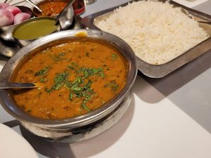 Daal and boiled rice at Pindi Restaurant in New Delhi
