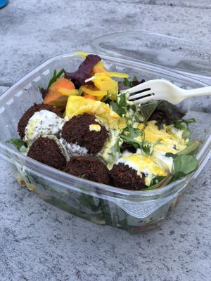 Falafel salad take out at Falafel Salam in Seattle
