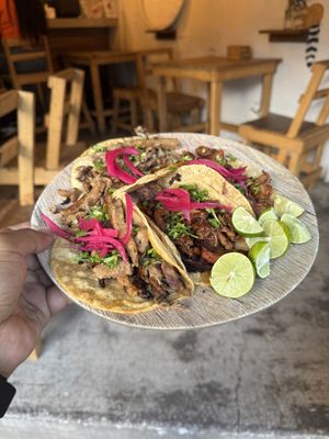 Tacos de setadero y al pastor  at Vegan Mixtle  in Mexico City