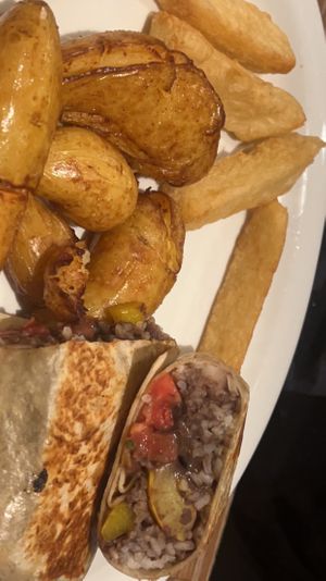 Vegan  burrito with smashed potatoes  at La Rumba Restaurant Latino in Asheville