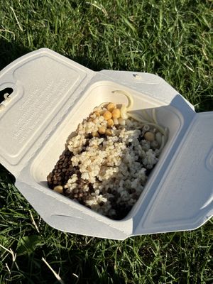 before adding sauce and topping  at Abu Amr Koshari  in Amsterdam