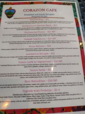 Vegan options: Tostada, Chilaquiles, Pozole. at Corazon Cafe  in San Luis Obispo