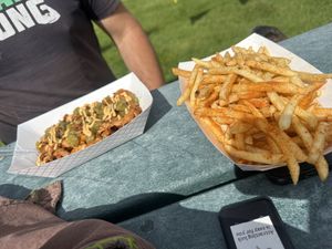 Breakfast burrito made into a bowl (to be gluten free) + fries  at Vegan AF Box in Gunnison