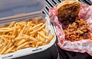BBQ sandwich and fries at Vegan AF Box in Gunnison