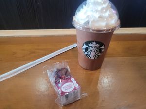 Plant Based Raspberry and Coconut Brownie and Oat Iced Mocha with Soy Cream at Starbucks Coffee in Broughton