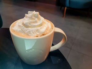 Oat Hot Chocolate with Soya Cream. at Starbucks Coffee in Broughton