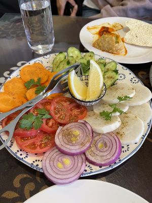 samosa, salad, pappardam  at Mughal in Kyoto