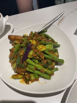 Okra and beans   at Whole Earth 环界蔬食 in Central Singapore