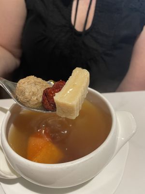 Soy, mushroom, and papaya soup   at Whole Earth 环界蔬食 in Central Singapore