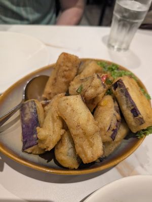 Salt and pepper eggplant at Whole Earth 环界蔬食 in Central Singapore