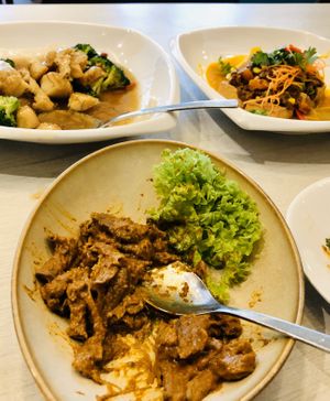 Enchanted forests ( mushroom & broccoli), Penang remdang, pumpkin tofu  at Whole Earth 环界蔬食 in Central Singapore