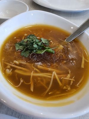 Golden pumpkin broth at Whole Earth 环界蔬食 in Central Singapore