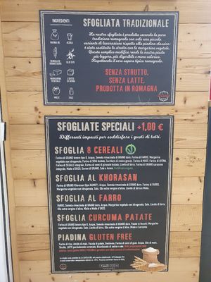 In all their flatbread/dough options lard (as in the traditional recipe) is substituted with veg margarine, but they do contain honey. Luckily, there is one 8-cereal VeganOK-certif at Piadineria La Caveja in Portogruaro