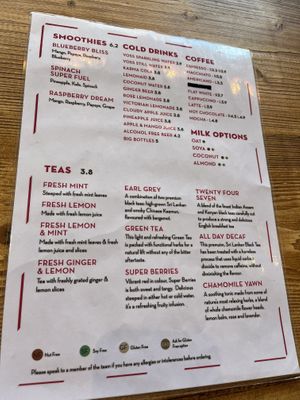 Drink menu  at Mood Cafe in London