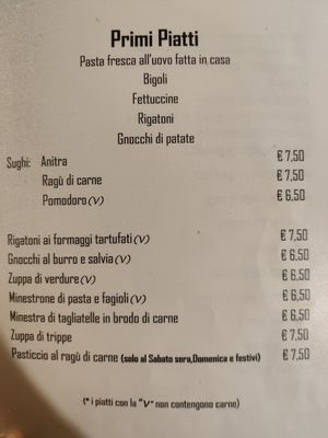 Menu at Trattoria Da Bertin in Marostica