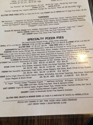 Menu at Little E's Pizzeria in Greensburg
