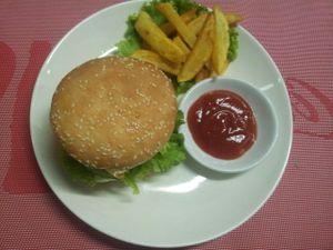vegetable burger at Coriander in Phnom Penh