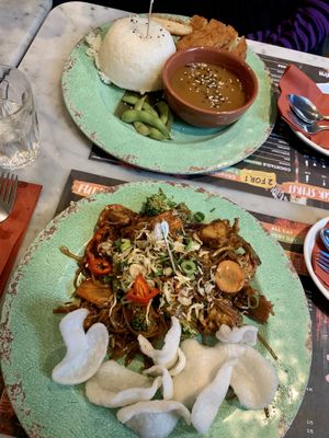 Blackened monks noodles and vegan katsu curry   at Banana Tree in Birmingham
