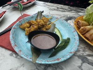 Satay skewers starter with dip  at Banana Tree in Birmingham