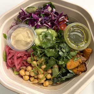 hummus crunch salad (add pickled onion and sweet potato)  at sweetgreen in San Diego