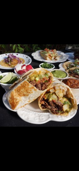 The Alien Ritto! 
It’s the Carne Asada Fries in a burrito! Very big & filling! Also a main popular on their menu!  at Vegan Alien - Pop Up in San Jose