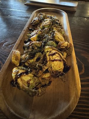 Brussel sprouts with balsamic glaze  at Post And Row Eatery and Brewing Co in Dawson Creek