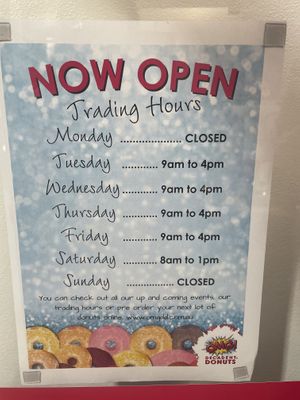 Opening hours   at OMG Decadent Donuts  in Toowoomba City