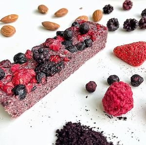 Ingredient: Coconut oils*, almonds, MCT oils, freeze-dried raspberries*, Stevia, acai powder, freeze-dried strawberries*, wild bilberries powder*, freeze-dried wild blackberries*, Himalayan salt.KETO - Mixed Wild Berry Keto Bar
 at Huafengsu Restaurant in Dongguan