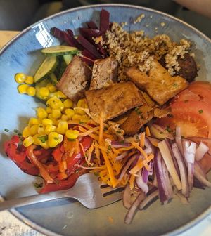 Buddha Bowl (slightly eaten lol) at Pennyfeather Cafe in Kilkenny