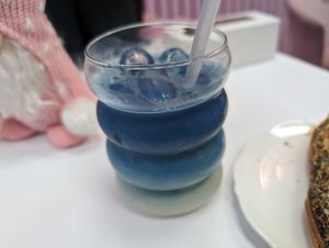 Blue butterfly pea flower matcha at Busy V Bakery  in Bristol