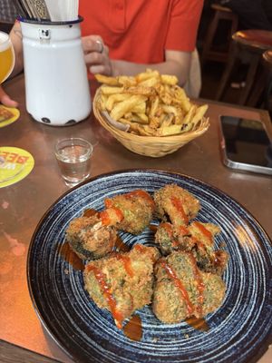 Fries and fried broccoli   at Frog Hop House in Paris