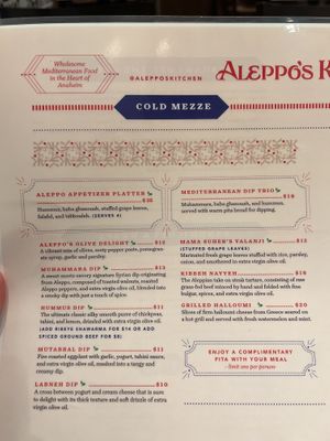 Menu  at Aleppo's Kitchen in Anaheim