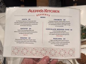 Desert menu- baklava vegan?!?!?  at Aleppo's Kitchen in Anaheim